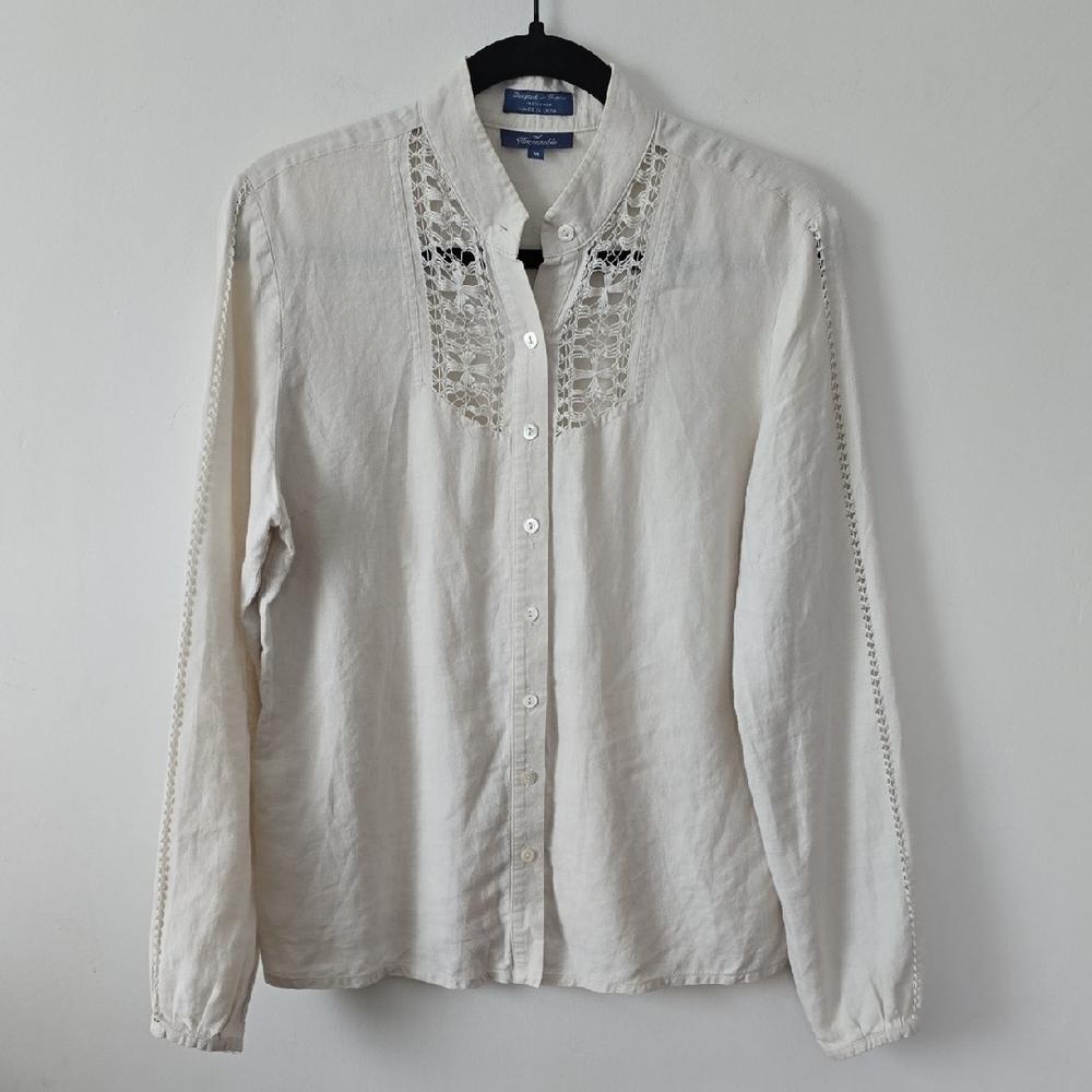 Faconnable Cream 100% Linen Shirt Women's Medium